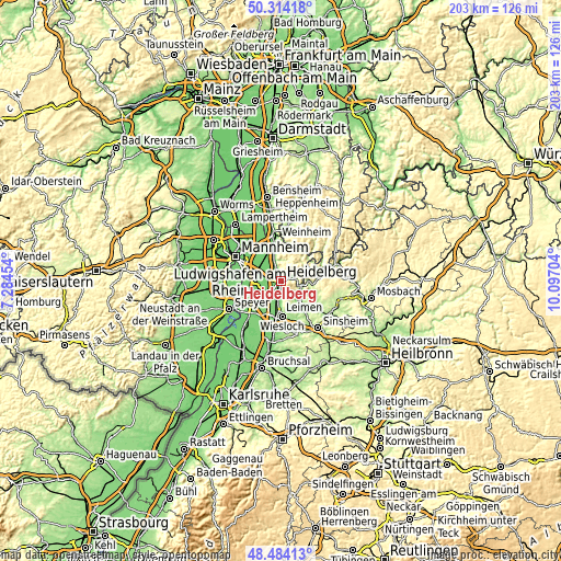 Topographic map of Heidelberg