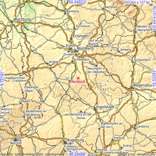 Topographic map of Heideck