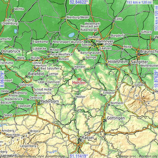 Topographic map of Hehlen