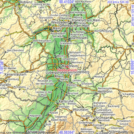 Topographic map of Heddesheim