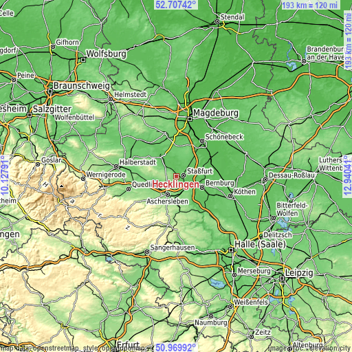 Topographic map of Hecklingen