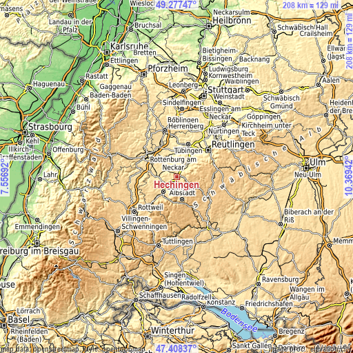 Topographic map of Hechingen