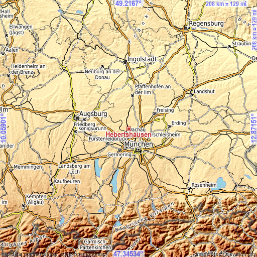 Topographic map of Hebertshausen