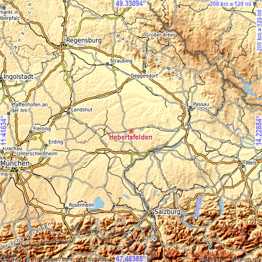 Topographic map of Hebertsfelden