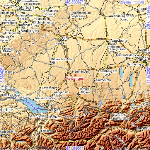 Topographic map of Hawangen