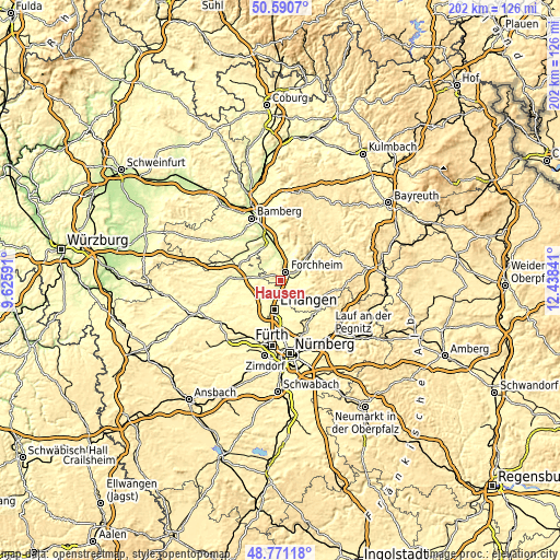 Topographic map of Hausen