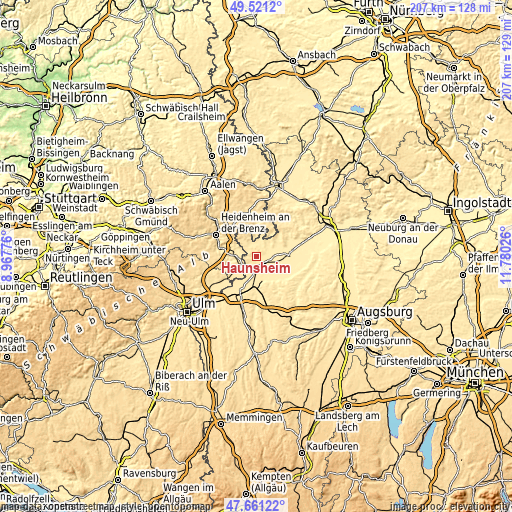 Topographic map of Haunsheim