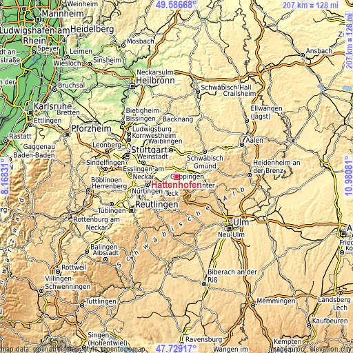 Topographic map of Hattenhofen