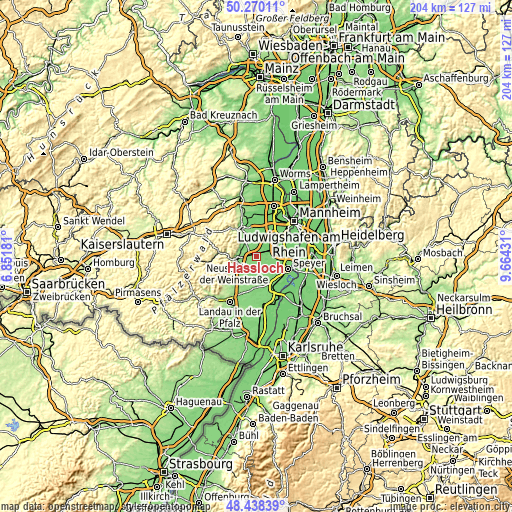 Topographic map of Haßloch