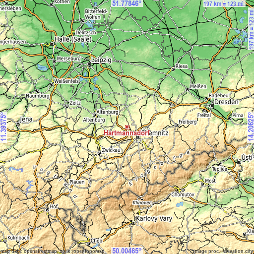 Topographic map of Hartmannsdorf