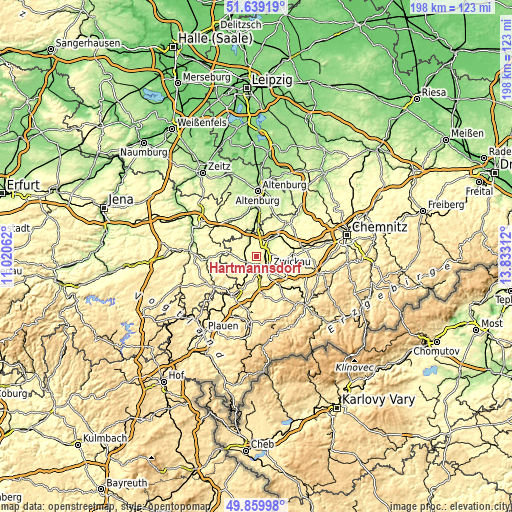 Topographic map of Hartmannsdorf