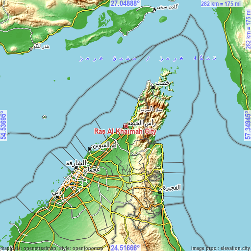 Topographic map of Ras Al Khaimah City