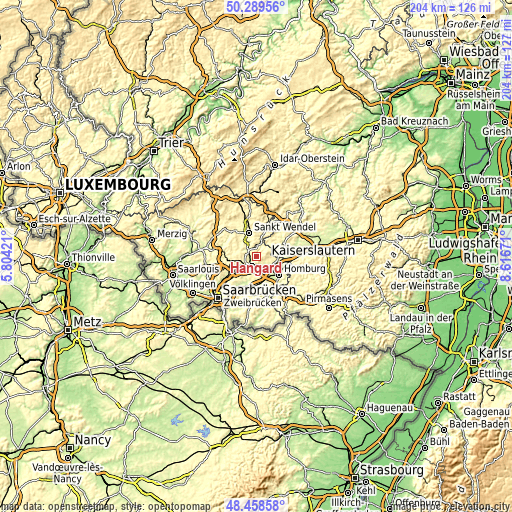 Topographic map of Hangard