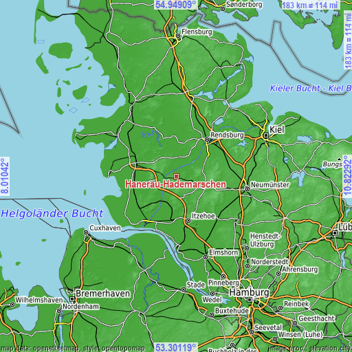 Topographic map of Hanerau-Hademarschen