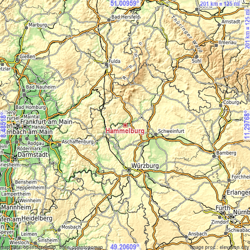 Topographic map of Hammelburg