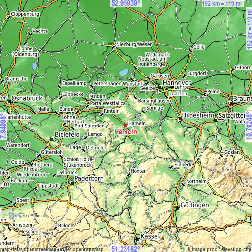 Topographic map of Hameln