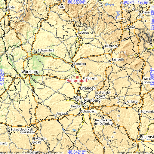 Topographic map of Hallerndorf