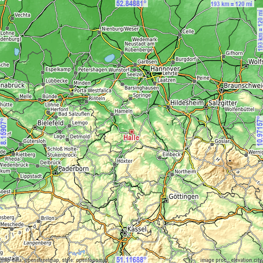 Topographic map of Halle