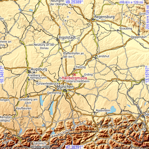 Topographic map of Hallbergmoos