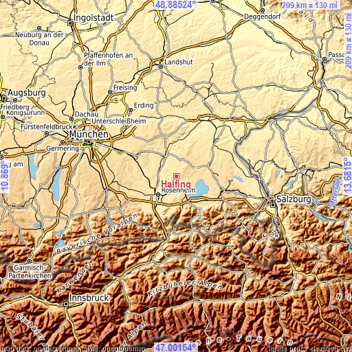 Topographic map of Halfing