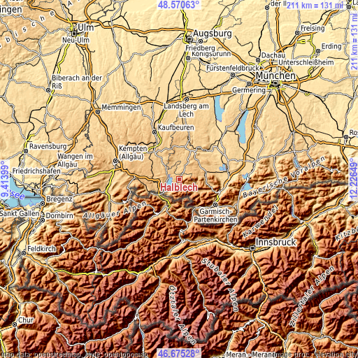 Topographic map of Halblech