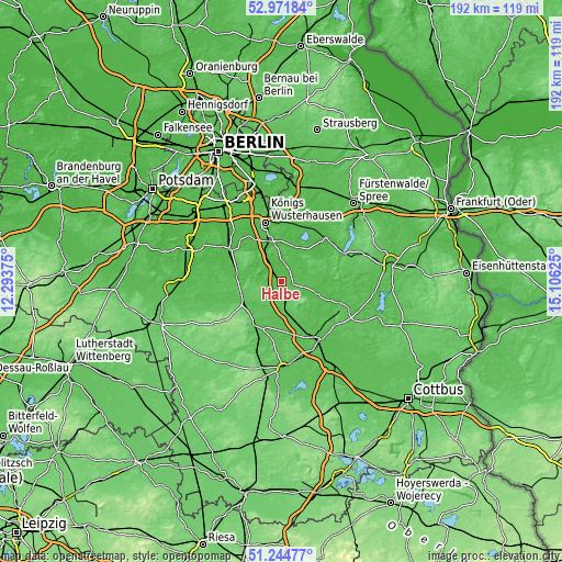 Topographic map of Halbe