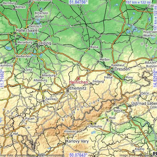 Topographic map of Hainichen