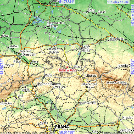 Topographic map of Hainewalde