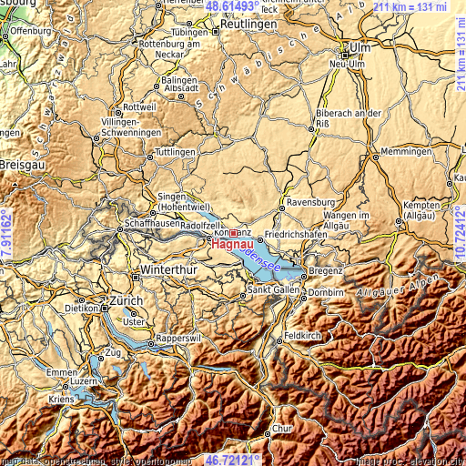 Topographic map of Hagnau