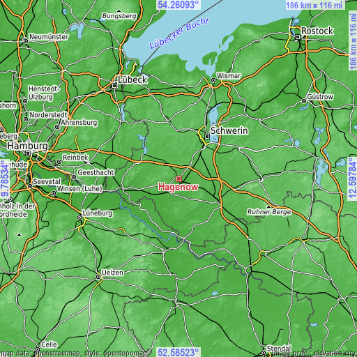 Topographic map of Hagenow