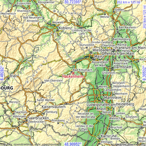 Topographic map of Hackenheim