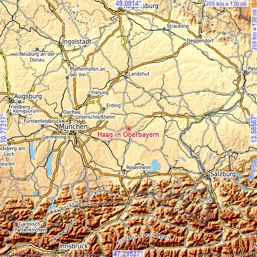 Topographic map of Haag in Oberbayern