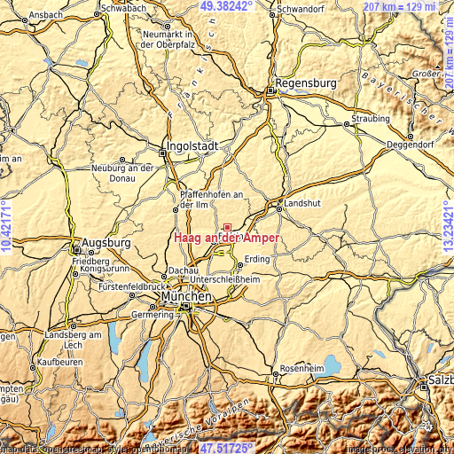 Topographic map of Haag an der Amper