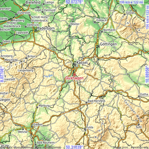 Topographic map of Guxhagen