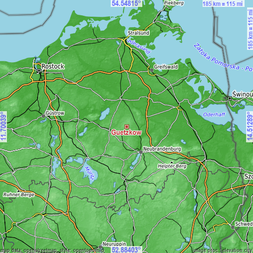 Topographic map of Gützkow