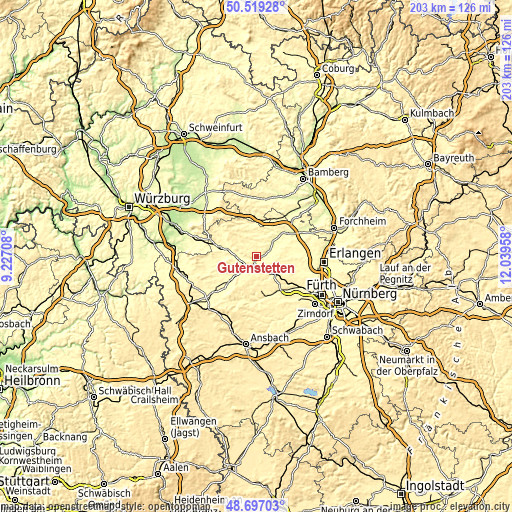 Topographic map of Gutenstetten