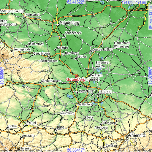 Topographic map of Gutenberg