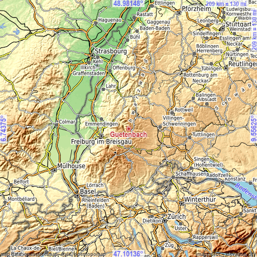 Topographic map of Gütenbach