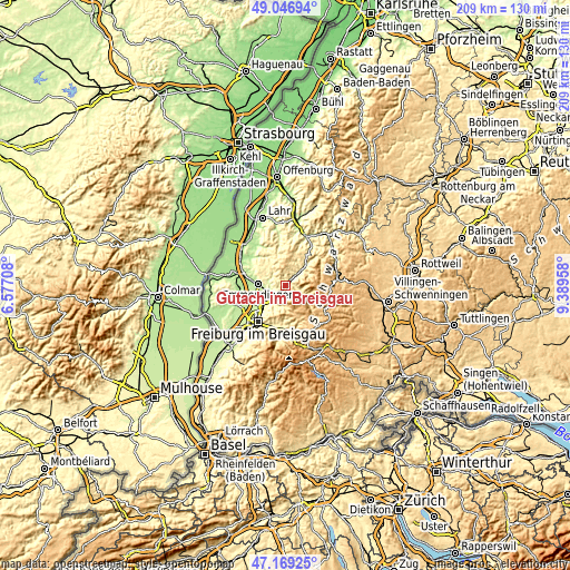 Topographic map of Gutach im Breisgau