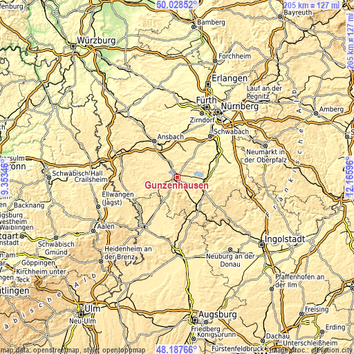 Topographic map of Gunzenhausen