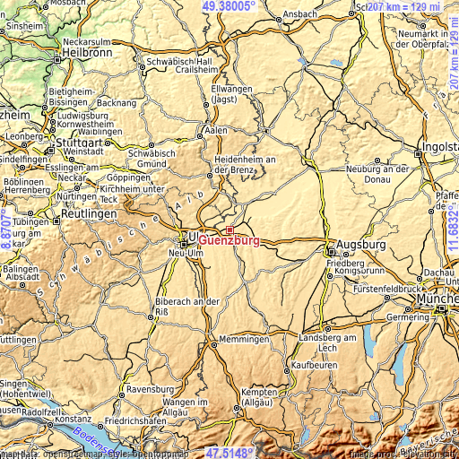 Topographic map of Günzburg
