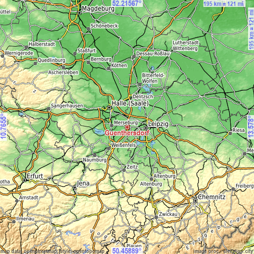 Topographic map of Günthersdorf