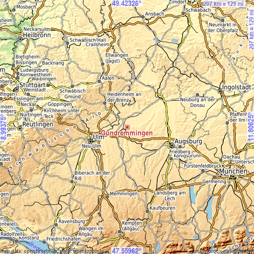 Topographic map of Gundremmingen