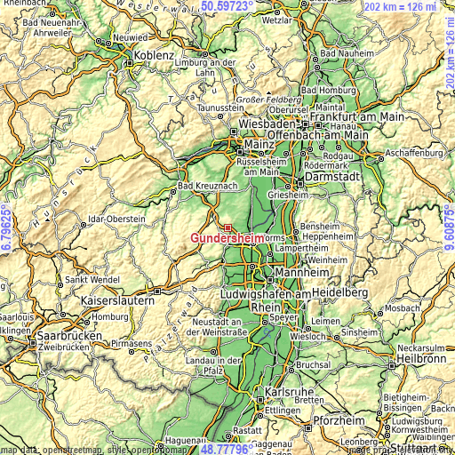 Topographic map of Gundersheim