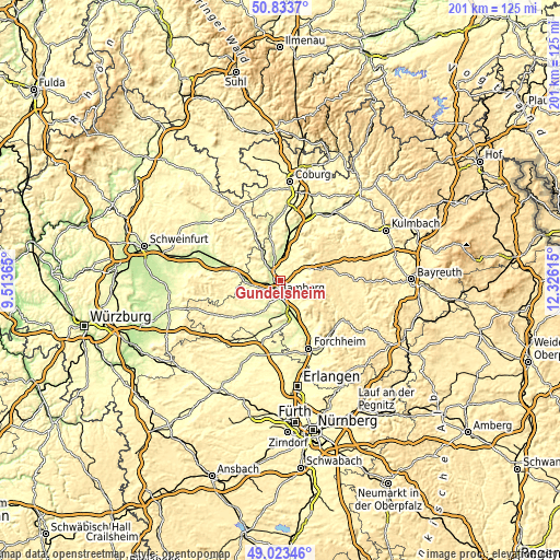 Topographic map of Gundelsheim