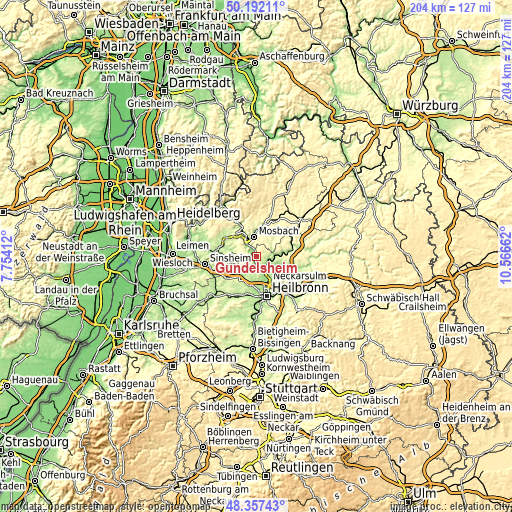 Topographic map of Gundelsheim
