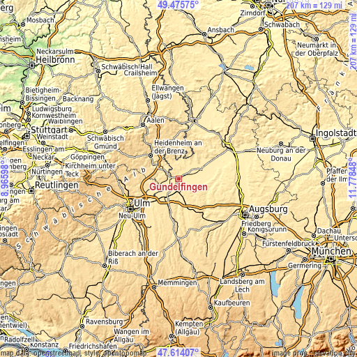 Topographic map of Gundelfingen