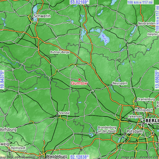 Topographic map of Gumtow