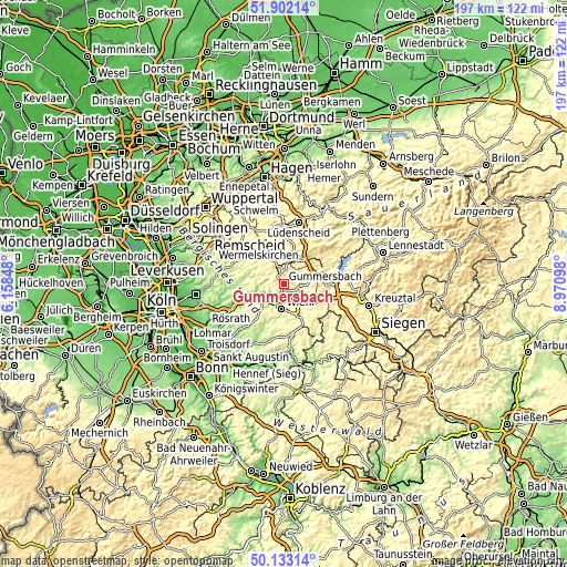 Topographic map of Gummersbach