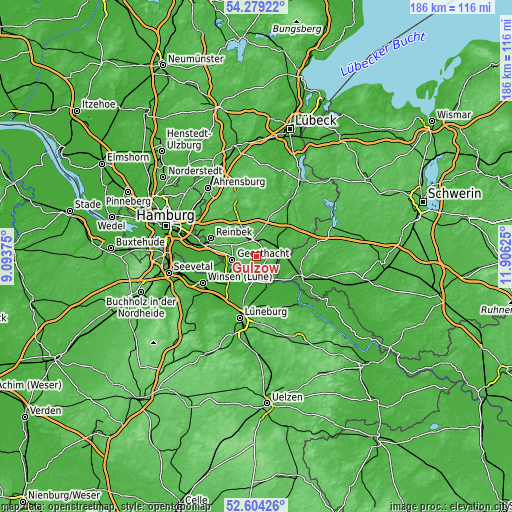 Topographic map of Gülzow